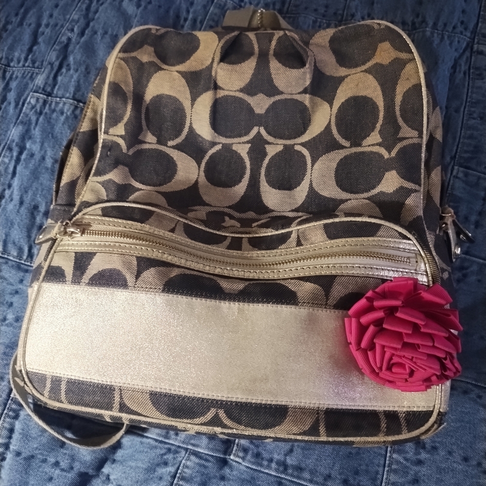 Authentic Coach Denim Backpack With Signature Des… - image 2